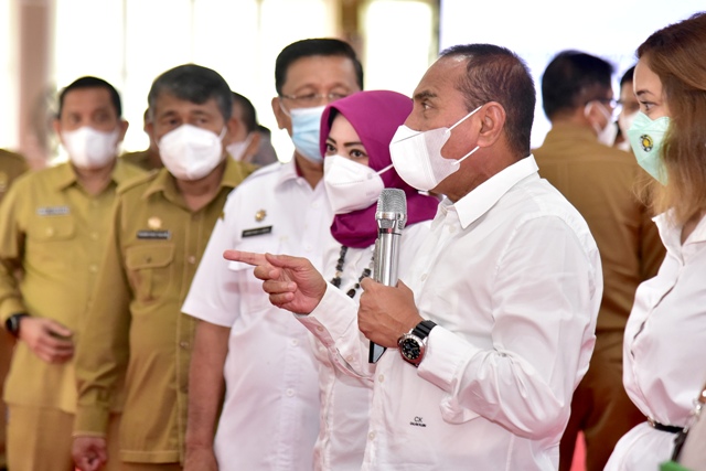 Gubernur Sumut Edy Rahmayadi memberikan keterangan usai rakor pembahasan PTM