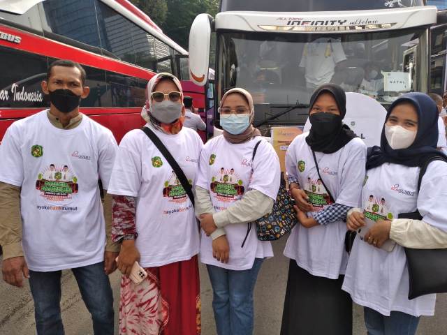 Para pemudik yang mengikuti program Mudik Gratis Pemko Medan