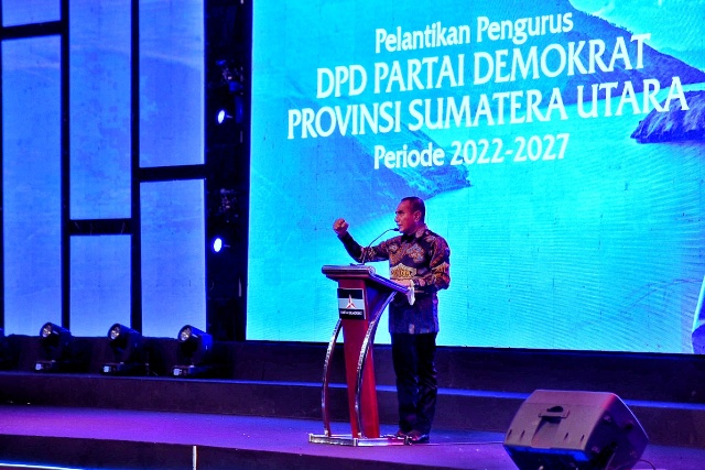 Gubernur Sumut, Edy Rahmayadi, pada pelantikan pengurus DPD Partai Demokrat Sumut