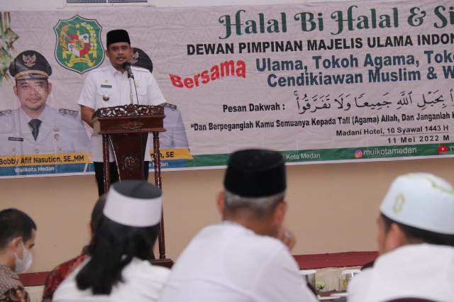 Wali Kota Medan, Bobby Nasution, pada halal bi halal MUI Medan
