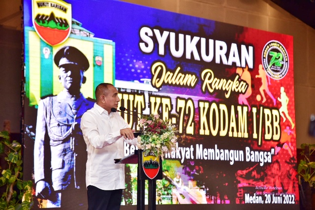Gubernur Sumut, Edy Rahmayadi, memberikan sambutan pada perayaan HUT Kodam I BB ke 72