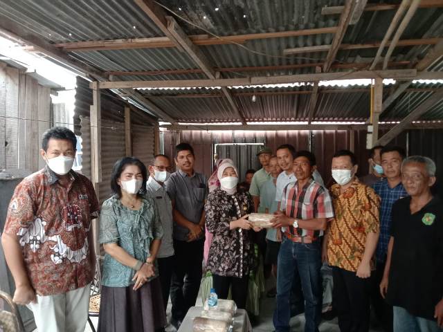 Kadis Ketapang Kota Medan, Emilia Lubis, memberi bantuan rumah jamur kepada kelompok tani di Medan Labunan