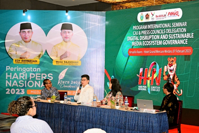 Dirjen Informasi dan Komunikasi Publik Kementerian Kominfo RI, Usman Kansong, dalam Seminar Hari Pers Nasional tahun 2023 di Medan