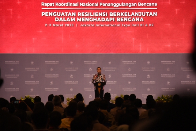 Presiden Jokowi membuka Rakornas Penanggulangan Bencana Tahun 2023, di Jakarta International Expo