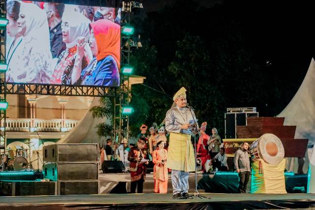 Wali Kota Medan, Bobby Nasution, memberikan sambutan pada pembukaan Gemes ke 6 di Istana Maimun