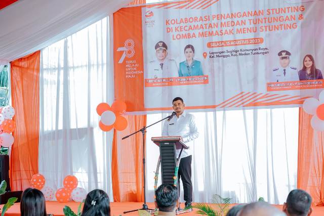 Wali Kota Medan, Bobby Nasution, berikan sambutan pada Lomba Masak Menu Stunting di Kecamatan Medan Tuntungan