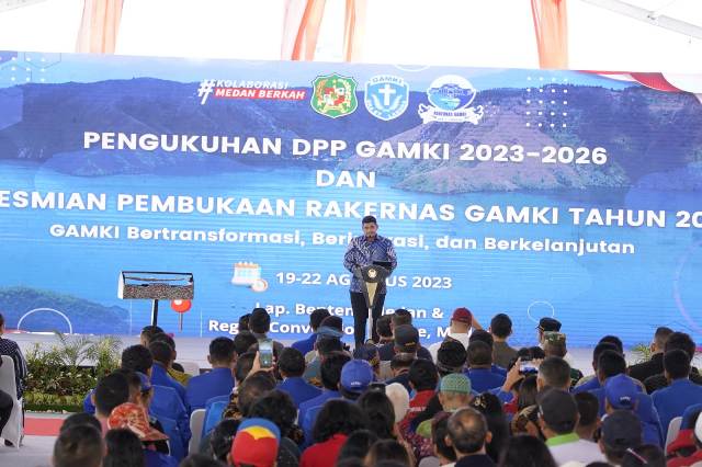 Wali Kota Medan, Bobby Nasution, berikan sambutan pada Rakernas Gamki di Medan