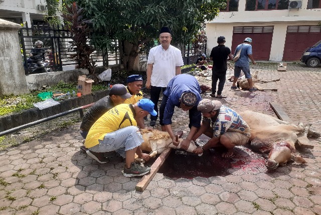 Ketua PWI Sumut, Farianda Putra Sinik, saksikan penyembelihan kurban di PWI Sumut