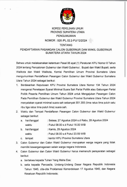 Surat Edaran KPU Sumut