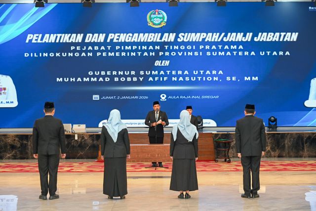 Gubernur Sumut, Bobby Nasution, lantik 4 pejabat eselon II Pemprov Sumut