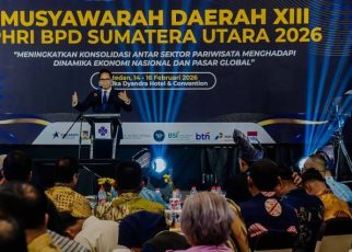 Wali Kota Medan, Rico Tri Putra Bayu Waas, pada pengukuhan pengurus PHRI BPD Sumut