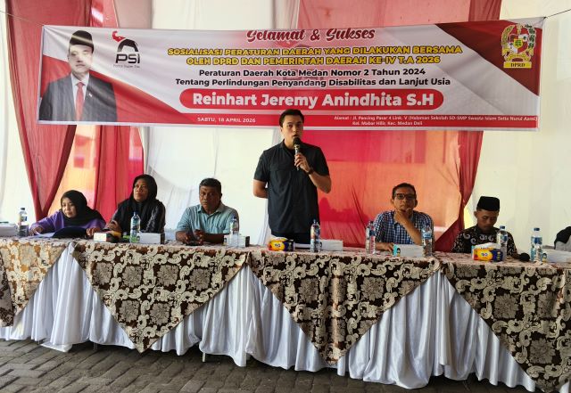 Bendahara Fraksi PSI DPRD Medan, Reinhart Jeremy Anindhita, gelar Sosper IV TA 2026 di Medan Deli 1