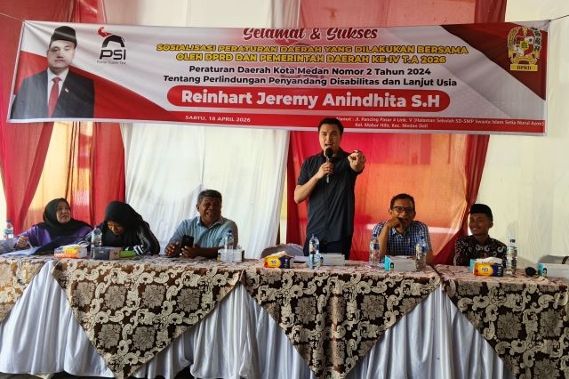 Bendahara Fraksi PSI DPRD Medan, Reinhart Jeremy Anindhita, gelar Sosper IV TA 2026 di Medan Deli