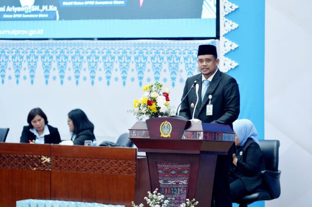 Gubernur Sumut, Bobby Nasution, pada sidang paripurna istimewa HUT Provinsi Sumut 78 tahun 2026