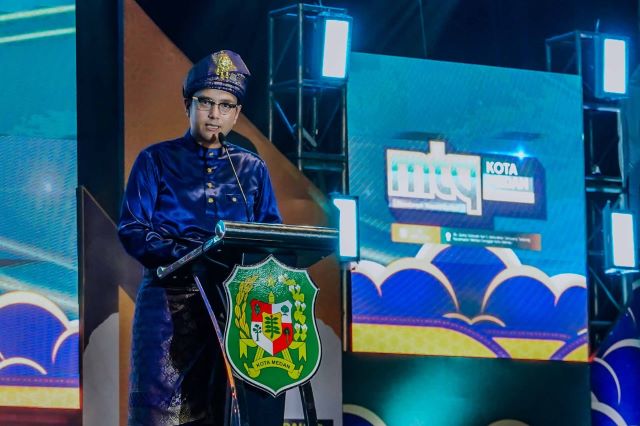 Wali Kota Medan, Rico Tri Putra Bayu Waas, beri sambutan saat membuka MTQ ke 59 Kota Medan