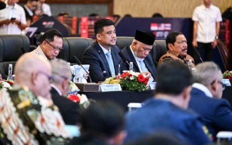 Gubernur Sumut, Bobby Nasution, di IMT GT Rakor Gubernur di Medan