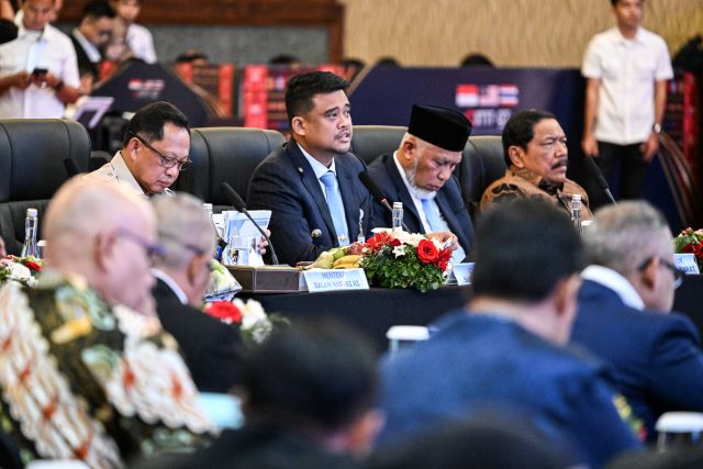 Gubernur Sumut, Bobby Nasution, di IMT GT Rakor Gubernur di Medan